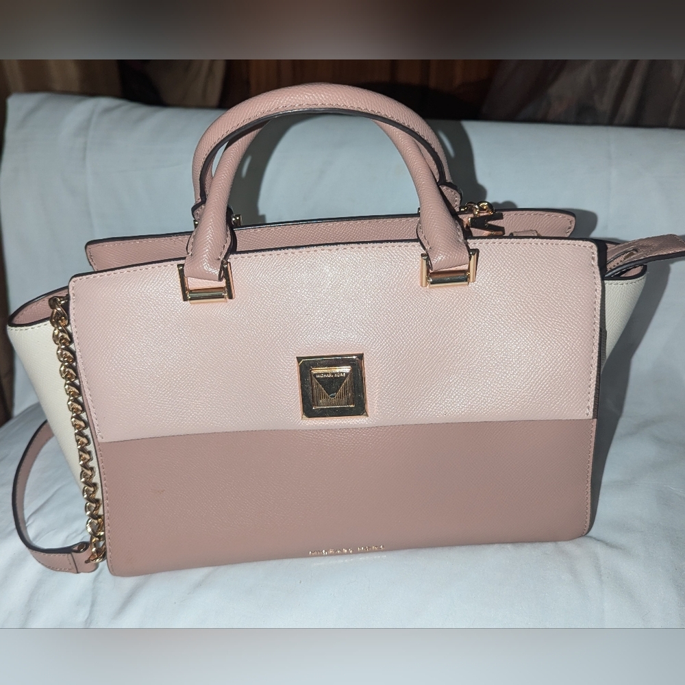 Michael Kors Sylvia  Tri-Color Pink and Cream Satchel